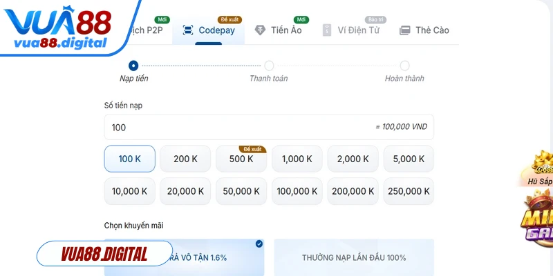Các phương thức nạp tiền được Vua88 hỗ trợ hiện nay