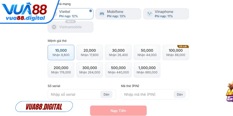 Vua88 cho phép người chơi lựa chọn nhiều phương thức khác nhau